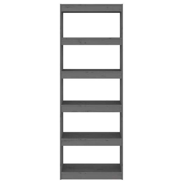 vidaXL Библиотека/разделител за стая, сива, 60x30x167,5 см, бор масив
