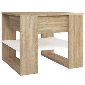vidaXL Кафе маса, бяло и дъб сонома, 55,5x55x45 см, инженерно дърво