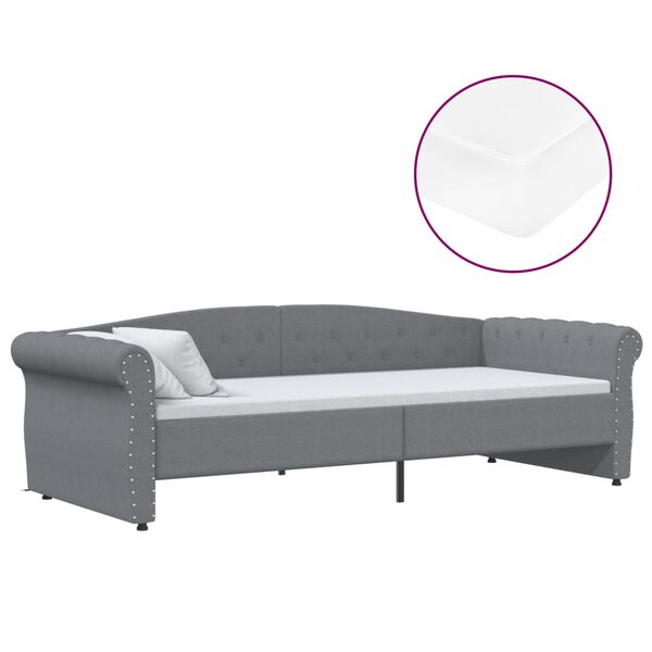 vidaXL Дневно легло с матрак, USB, светлосиво, текстил, 90х200 см