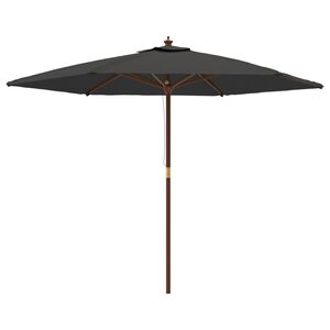 vidaXL Градински чадър с дървен прът, антрацит, 299x240 см