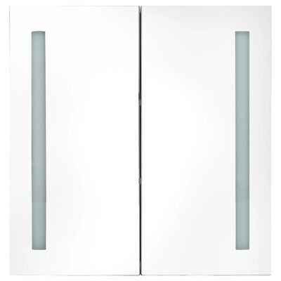 vidaXL LED шкаф с огледало за баня, бяло и цвят дъб, 62x14x60 см
