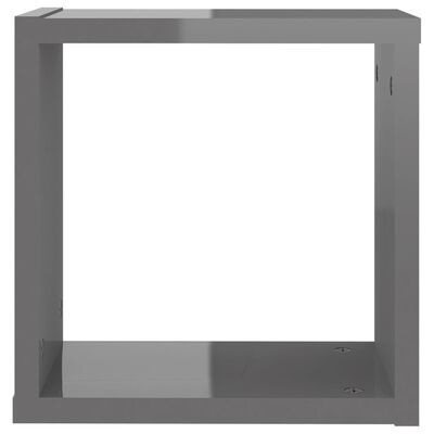 vidaXL Стенни кубични рафтове, 4 бр, сив гланц, 30x15x30 см