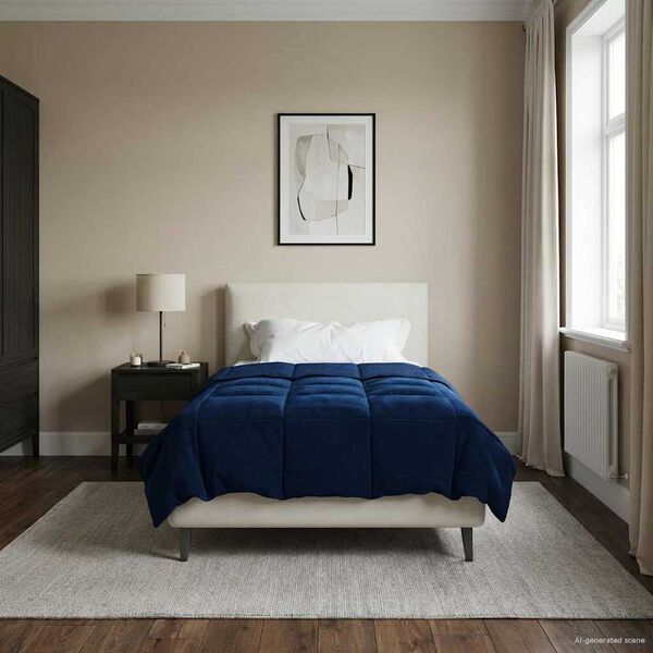 vidaXL Пълно годишно юрганче Тъмен син 135 x 220 см Микрофибър