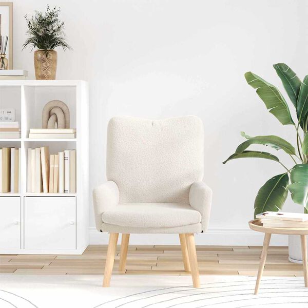 vidaXL фотьойл Крем 63 x 67 x 94 см Вълнена тъкан и фанера