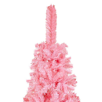 vidaXL Тънка изкуствена осветена коледна елха с топки, розова, 150 см