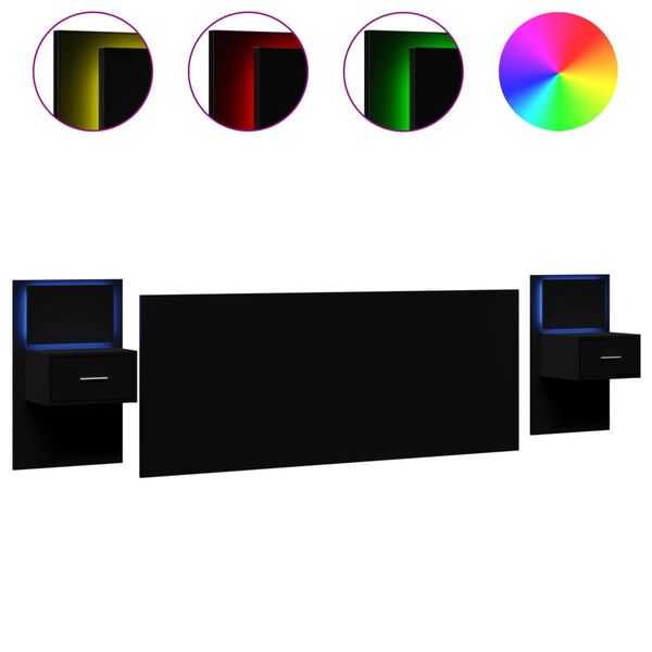 vidaXL Горна табла за легло с шкафчета, черен, 200 см, инженерно дърво