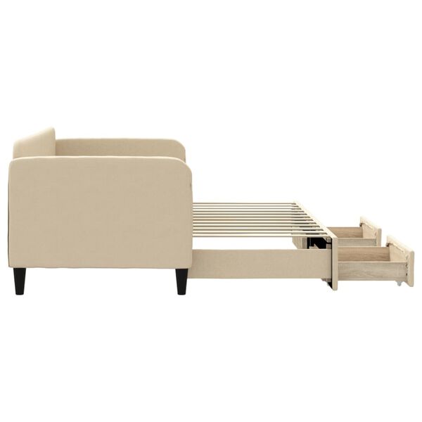 vidaXL Канапе с изтеглящо легло и матрак кремаво 80x200 см плат