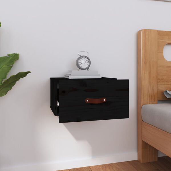 vidaXL Нощно шкафче за стенен монтаж, черно 40x29,5x22 см