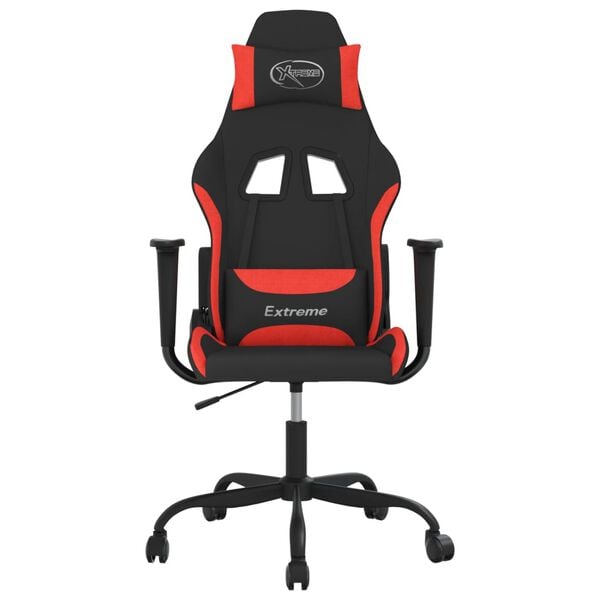 vidaXL Масажен гейминг стол, черно и червено, плат