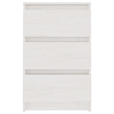 vidaXL Нощно шкафче, бяло, 40x29,5x64 см, борово дърво масив