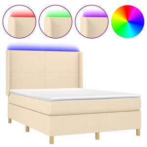 vidaXL Боксспринг легло с матрак и LED, кремаво, 140x190 см, плат