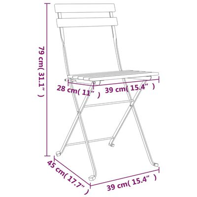 vidaXL Сгъваеми бистро столове, 2 бр, акация масив и стомана