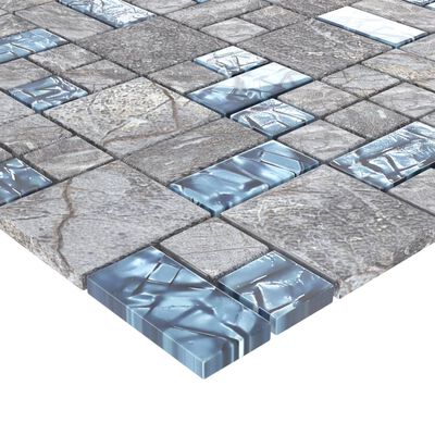 vidaXL Плочки тип мозайка, 22 бр, сиво и синьо, 30х30 см, стъкло