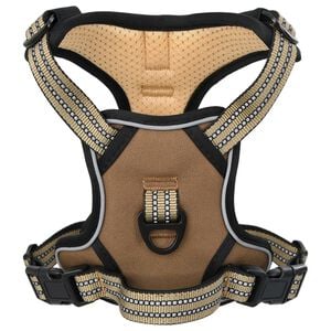 vidaXL Кучешки нагръдник с повод и нашийник, регулируем, кафяв, L