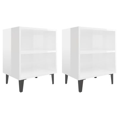 vidaXL Нощни шкафчета с метални крака, 2 бр, бял гланц, 40x30x50 см