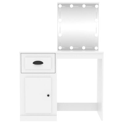 vidaXL Тоалетка с LED, бяла, 90x50x132,5 см, инженерно дърво