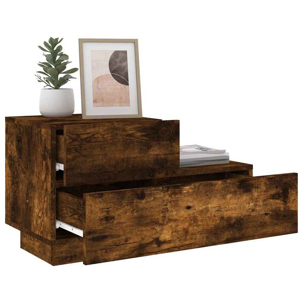 vidaXL Нощно шкафче с LED осветление, опушен дъб, 70x36x40,5 см