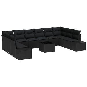 vidaXL Градински Софа Комплект с възглавница 10 pcs Черно Полиротанг