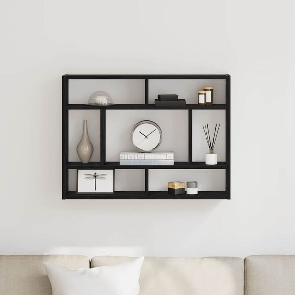 vidaXL Стенен рафт, черен дъб, 75x16x55 см, инженерно дърво