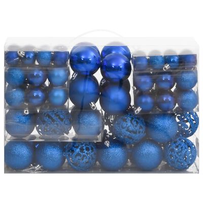 vidaXL Комплект коледни топки от 111 части, сини, полистирен