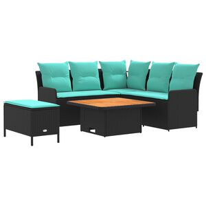 vidaXL Комплекти мебели с възглавница 5 pcs Черен и Туркоаз ПЕ ратан