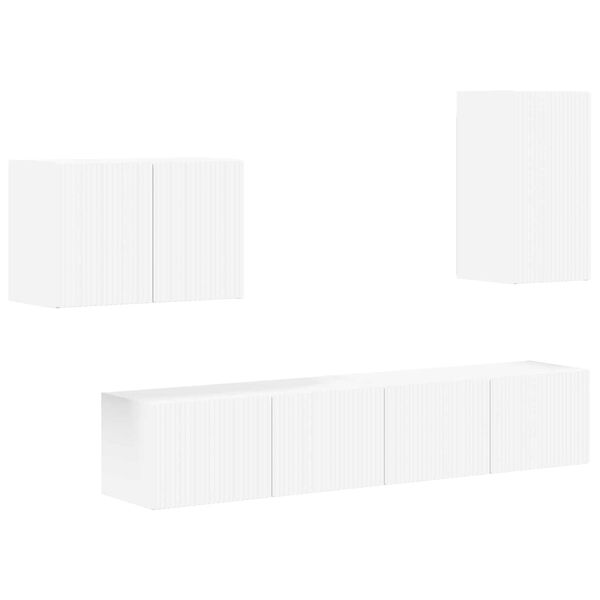 vidaXL Комплект за стена на телевизор 4 pcs Бяло Инженерно дърво