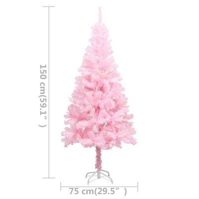 vidaXL Изкуствена осветена коледна елха с топки розова 150 см PVC