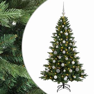 vidaXL Изкуствена коледна елха с топки 120 см 150 LED светодиода