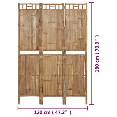 vidaXL Параван за стая, 3 панела, бамбук, 120x180 cм