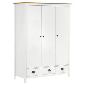 vidaXL Гардероб с 3 врати Hill бял 127x50x170 см борово дърво масив