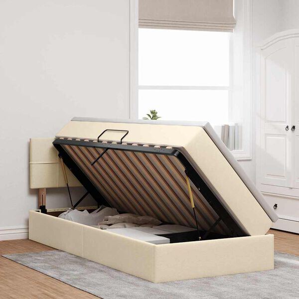 vidaXL Легло с място за съхранение и матрак Кремав 100 x 200 cm