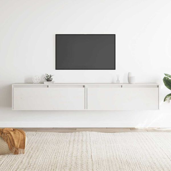 vidaXL Стенни шкафове, 2 бр, бели, 100x30x35 см, бор масив