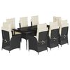 vidaXL Градински трапезен комплект възглавници 9 части черен полиратан