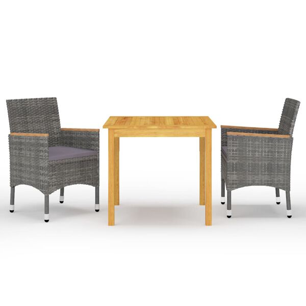 vidaXL Градински трапезен комплект, 3 части, сив