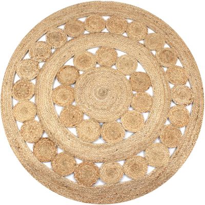 vidaXL Плетен килим с дизайн, от юта, 120 см, кръгъл
