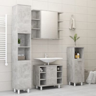 vidaXL Комплект мебели за баня от 3 части, бетонно сив, ПДЧ