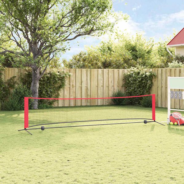 vidaXL Тенис мрежа Черен и Червен 396 x 92 x 87 см Полиестер