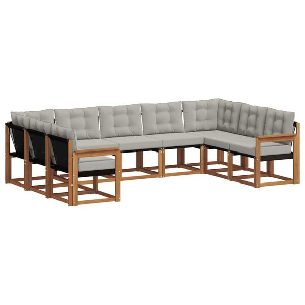 vidaXL Комплект дивани за открито 9 pcs Естествено и светло сиво
