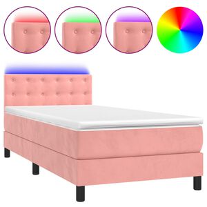 vidaXL Боксспринг легло с матрак и LED, розово, 90x200 см, кадифе