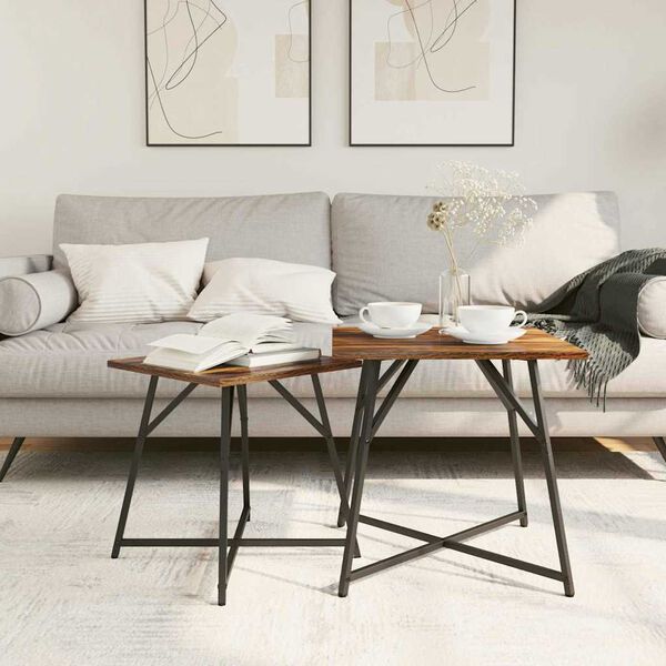 vidaXL Комплект помощни маси 2 pcs Опушен дъб и черно 50 x 50 x 50 cm