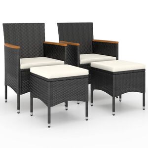 vidaXL Комплект градински стол и табуретка, 4 части, полиратан, черен