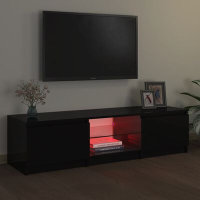 vidaXL ТВ шкаф с LED осветление, черен, 140x40x35,5 см