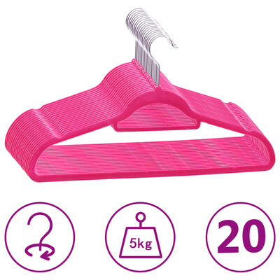 vidaXL 20 бр Комплект закачалки за дрехи антиплъзгащи розово кадифе