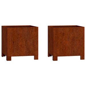 vidaXL Кашпи с крака, 2 бр, ръждиво, 30x30x30 см, кортенова стомана