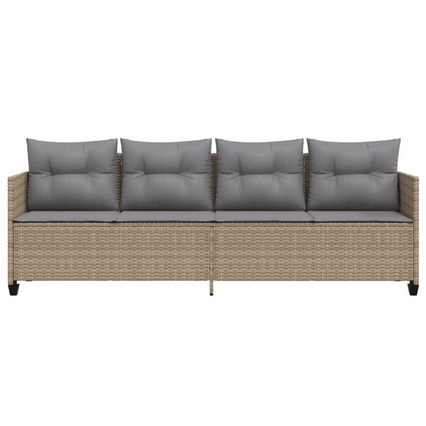 vidaXL Шезлонг с възглавници, бежов, полиратан