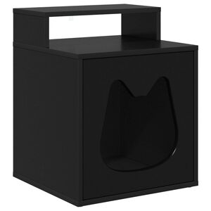 vidaXL Къща за котки Черно 42,5 x 40 x 53,5 см Инженерна дървесина