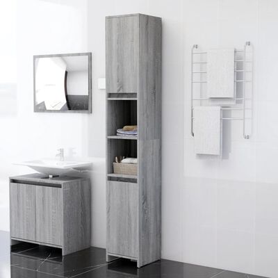 vidaXL Шкаф за баня, сив сонома, 30x30x183,5 см, инженерно дърво
