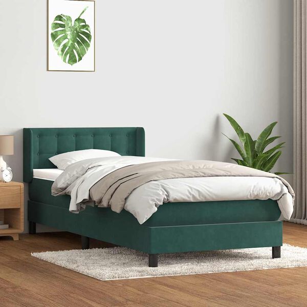 vidaXL Box Spring легло с матрак Тъмнозелено 90x220 cm Кадифе