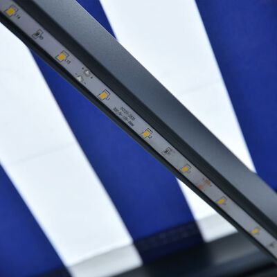 vidaXL Сенник, сензор за вятър и LED, 300x250 см, синьо и бяло