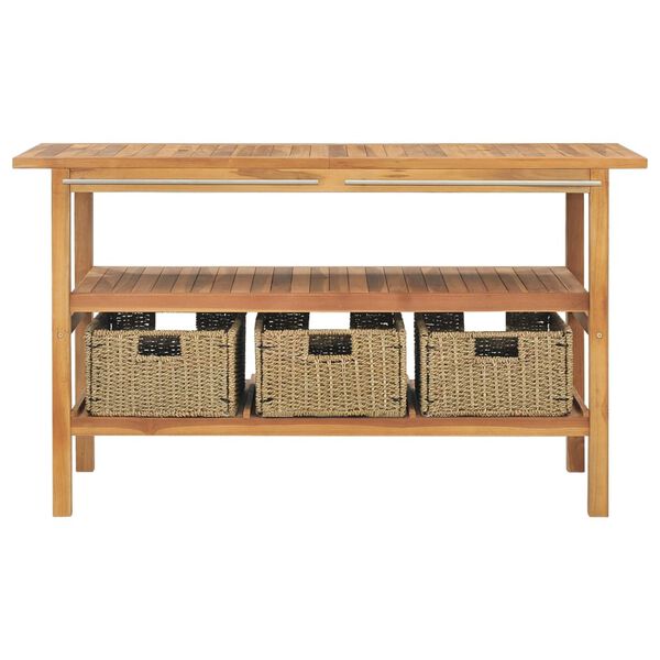 vidaXL Тоалетка за баня с 3 кошници, тик масив, 132x45x75 см